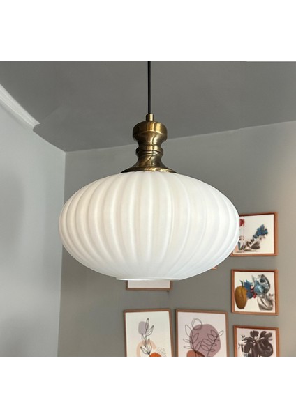Elegant Beyaz Cam Tekli Avize Eskitme Knob Tokmak Başlık Sarkıt Lamba Restoran Salon Aydınlatma