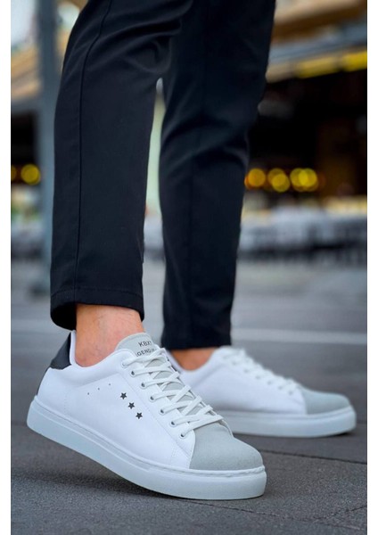 Erkek Ayakkabıkb-X7 Kuback Beyaz Siyah Yüksek Taban Bağcıklı Günlük Erkek Ayakkabı