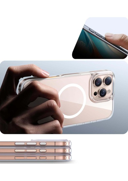 Apple iPhone 16 Pro Max Magsafe Kablosuz Şarj Destekli Sert Silikon Şeffaf Kapak ve 5d Ekran Koruyucu fiyatları