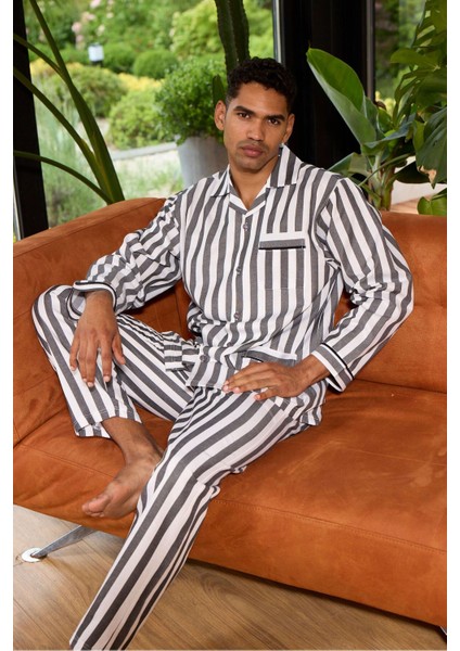 Gaffur Boy Çizgili Poplin Kumaş Pijama Takımı