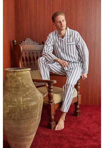 Boy Çizgili Poplin Kumaş Pijama Takımı