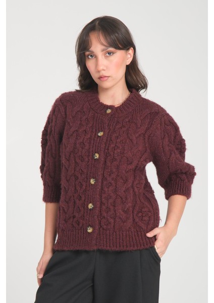 Bordo Düğmeli Hırka