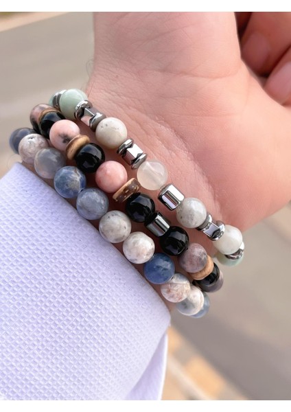 Nursaat 3 Lü Özel Tasarım Kombin Unisex Doğal Taş Bileklik Çakra, Turkuaz, Yeşim, Akik ve Sitrin fiyatları