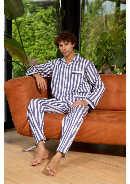 Gaffur Boy Çizgili Poplin Kumaş Pijama Takımı