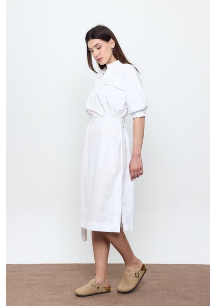 Beyaz %100 Cotton Midi Boy Gömlek Elbise fiyatları