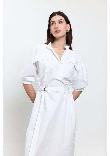 Beyaz %100 Cotton Midi Boy Gömlek Elbise modelleri