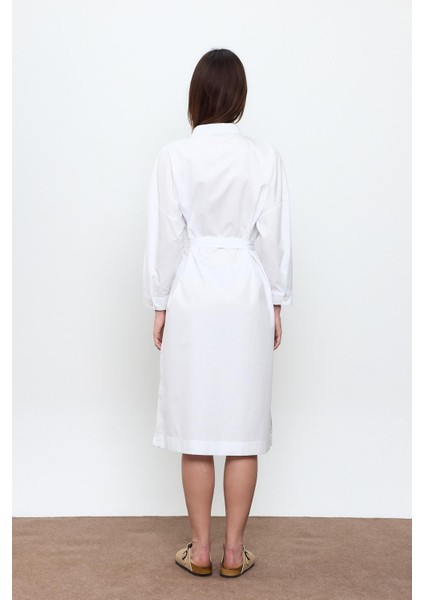 Beyaz %100 Cotton Midi Boy Gömlek Elbise fırsatları