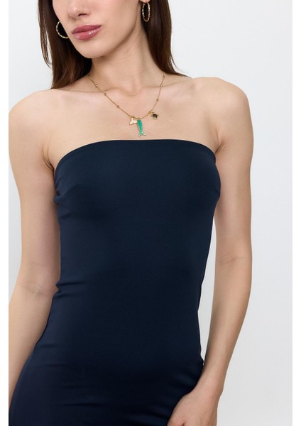 Lacivert Straplez Maxi Boy Elbise modelleri