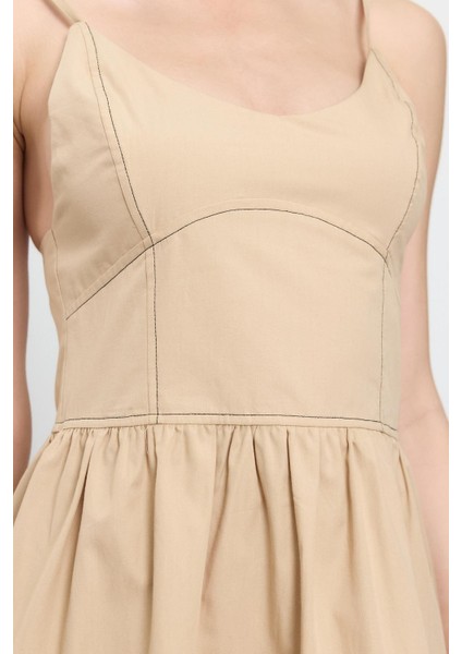 Bej %100 Cotton Mini Elbise modelleri