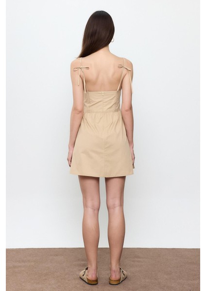 Bej %100 Cotton Mini Elbise fırsatları