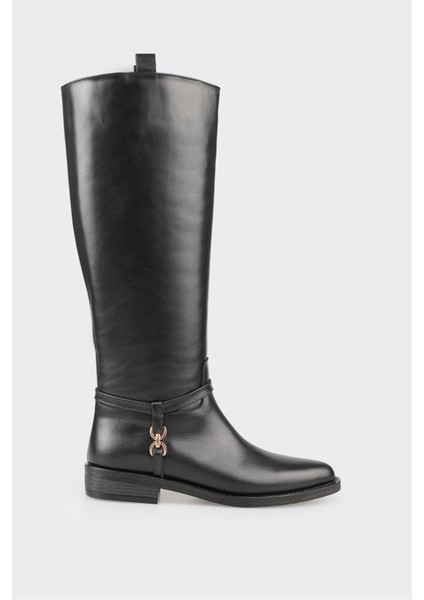 Siyah Deri Kadın Çizme