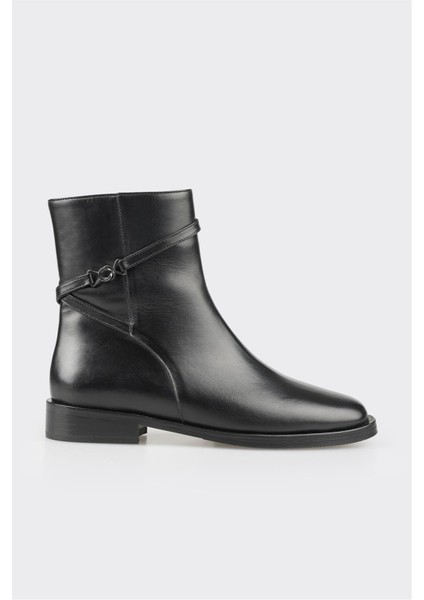 Siyah Deri Kadın Klasik Bot