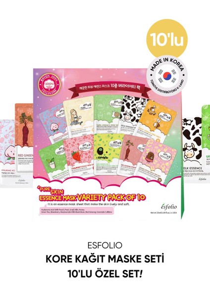 10 Lu Kore Maske Seti Kutu Içinde Esfolio Pure Skin Korean Mask Variety Pack