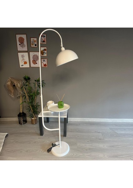 Beyaz Lambader Hareketli Başlık Sehpalı Modern Dekoratif Metal Oturma Odası Çalışma Odası
