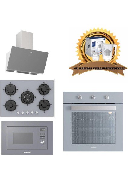 Gri Cam Ankastre Set 4'lü Paket 3457 - CS5365S01 Woklu - BO6503S01 - MW9018S02 Mikrodalga