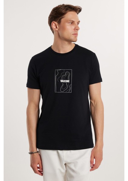 Erkek Slim Fit Dar Kesim %100 Pamuk Yumuşak Dokulu Baskılı Siyah Bisiklet Yaka Tişört fiyatları