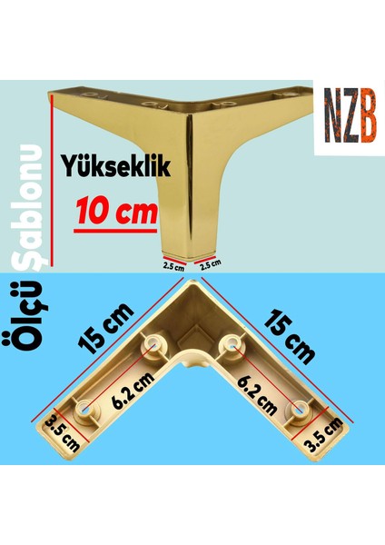 Mobilya Kanepe Sehpa Tv Ünitesi Koltuk Ayağı 10 cm Altın Gold Baza Ayak 4 Adet
