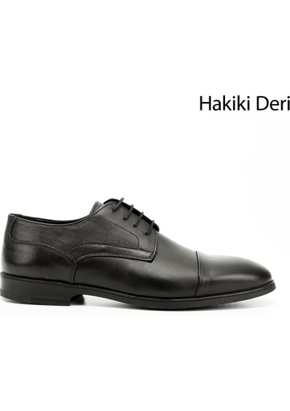 Erkek Siyah Bağcıklı Hakiki Deri Klasik Ayakkabı