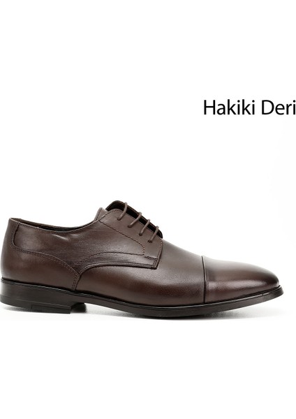 Erkek Kahverengi Bağcıklı Hakiki Deri Klasik Ayakkabı