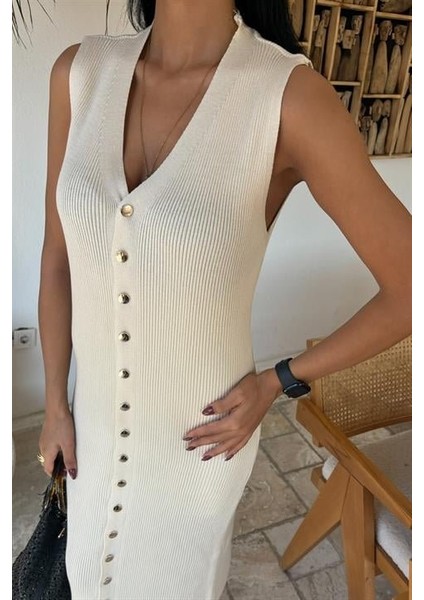 Önü Düğmeli Fitilli Kolsuz Elbise 2832 fırsatları