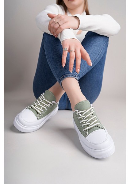 Yeşil Kadın Yüksek Taban Dama Desenli Günlük Ayakkabı