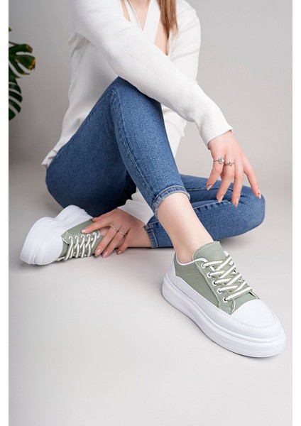 Yeşil Kadın Yüksek Taban Dama Desenli Günlük Ayakkabı fiyatları