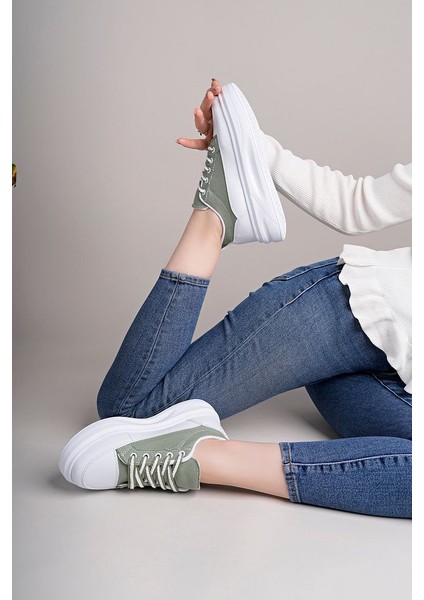 Yeşil Kadın Yüksek Taban Dama Desenli Günlük Ayakkabı modelleri