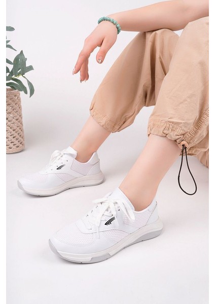 Beyaz Kadın Fileli Sneaker Günlük Ayakkabı