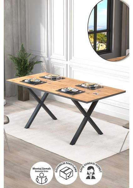 Yemek Masası Metal Ayaklı Mutfak Masası Oslo 85 x 180 cm x Ayaklı Çam