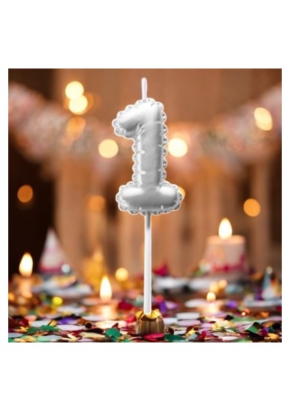 Gümüş Doğum Günü Balon Şeklinde Mum Pasta Mumu 1 Numara