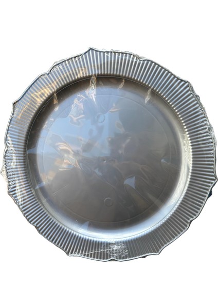 Davet Parti Sunum Doğum Günü Gümüş Renkli Sert Plastik Mika Tabak - 22 cm . - 6 Adetlik Paket