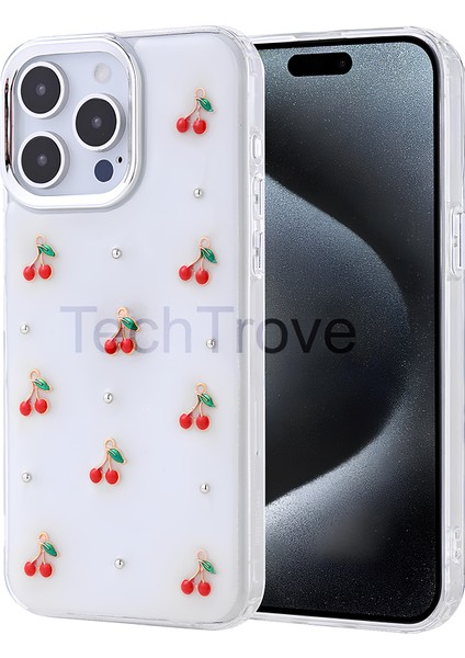 Apple iPhone 15 Pro Max Kılıf Kabartmalı Desenli Simli Şeffaf A+ Kalite Kapak