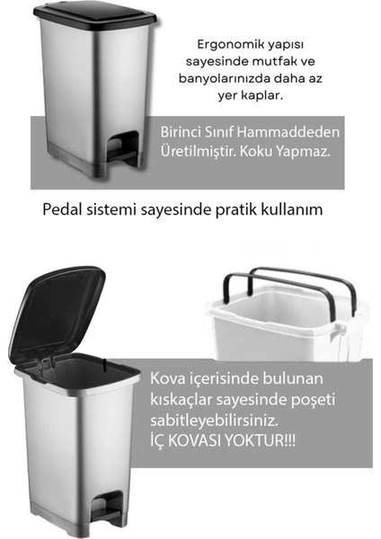 Banyo ve Mutfak Için Pedallı Plastik Çöp Kovası ( Iç Kovasız) Metalik Gri modelleri