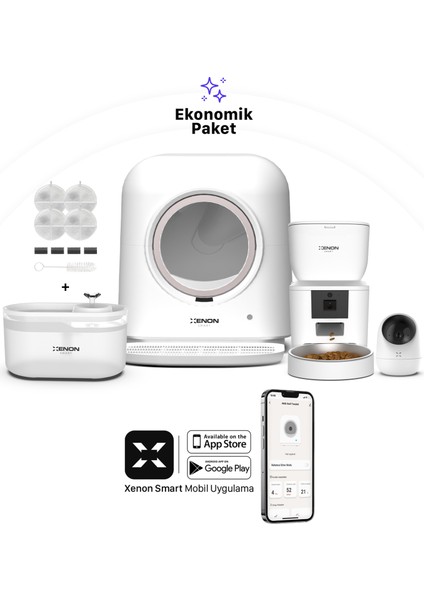 Akıllı Otomatik Kedi Tuvaleti Kameralı Mama Kabı Led Işıklı Su Pınarı Smart Tag ve Yedek Filtre 5'li Pet Seti fiyatları