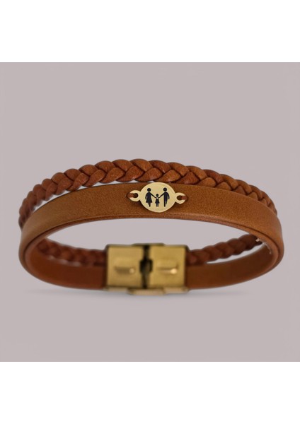 14 Ayar Plakalı Altın Kadınlara Özel Yuvarlak Figürlü Derili Sembol Bilekliği-401sembol-Kahverengi fiyatları
