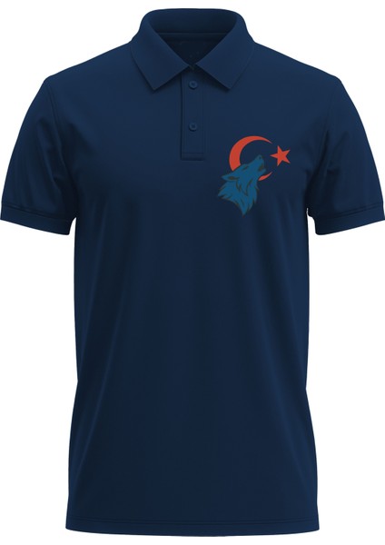 Erkek Slim Fit Dar Kesim Pamuklu Yumuşak Doku Nefes Alan Kumaş Kurt Baskı Polo Yaka Tişört