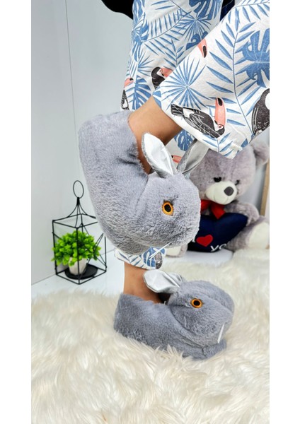 Kadın Panduf Tavşan Figürlü Peluş Ev Botu Desenli Düz Taban Rahat Hafif 359