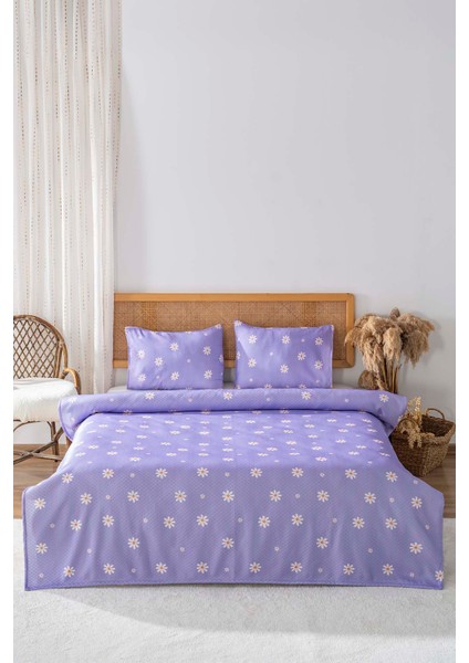 Mor Papatya Çift Kişilik Baskılı Pike 200 x 220 cm