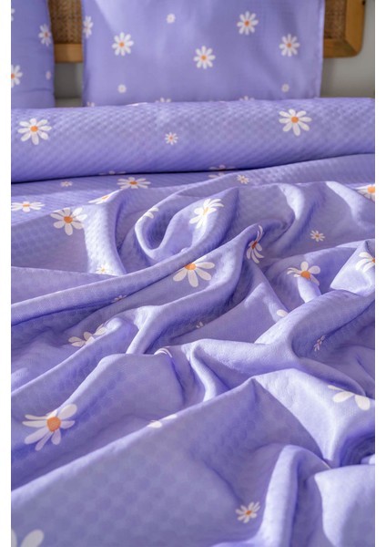 Mor Papatya Çift Kişilik Baskılı Pike 200 x 220 cm