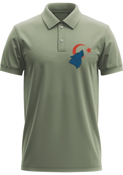 Erkek Slim Fit Dar Kesim Pamuklu Yumuşak Doku Nefes Alan Kumaş Kurt Baskı Polo Yaka Tişört
