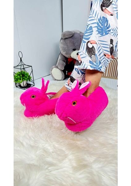 Kadın Panduf Tavşan Figürlü Peluş Ev Botu Desenli Düz Taban Rahat Hafif 359