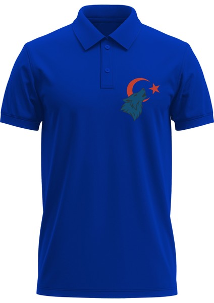 Erkek Slim Fit Dar Kesim Pamuklu Yumuşak Doku Nefes Alan Kumaş Kurt Baskı Polo Yaka Tişört