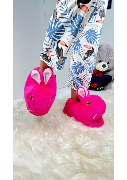 Kadın Panduf Tavşan Figürlü Peluş Ev Botu Desenli Düz Taban Rahat Hafif 359 modelleri