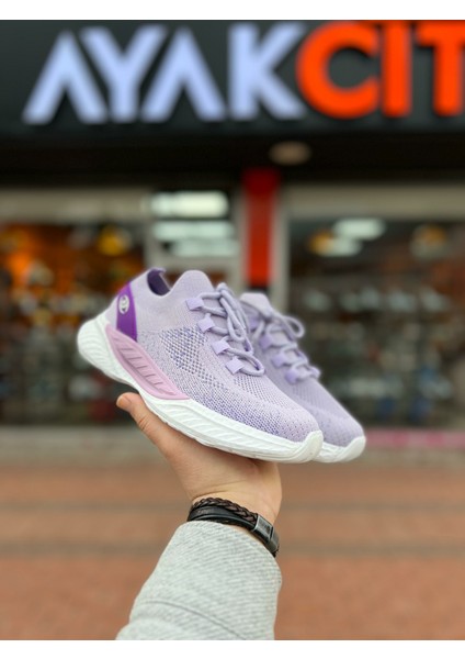 Yazlık Ortopedik Taban Örgü Model Bağcıklı Günlük Sneaker - Mor - 36