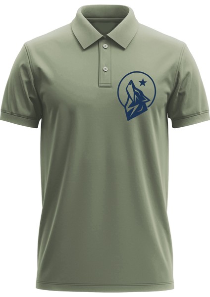 Erkek Slim Fit Dar Kesim Pamuklu Yumuşak Doku Nefes Alan Kumaş Türk Kurt Baskı Polo Yaka Tişört