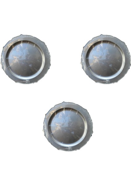 Davet Parti Sunum Doğum Günü Gümüş Renkli Sert Plastik Mika Tabak - 22 cm . -6 Adetlik 5 Paket