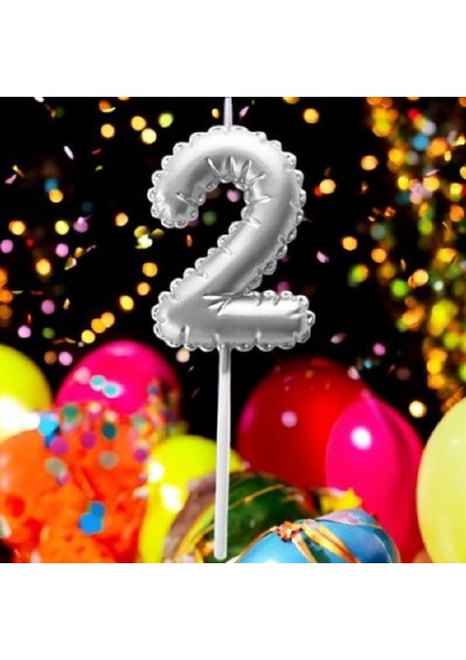 Gümüş Doğum Günü Balon Şeklinde Mum Pasta Mumu 2 Numara