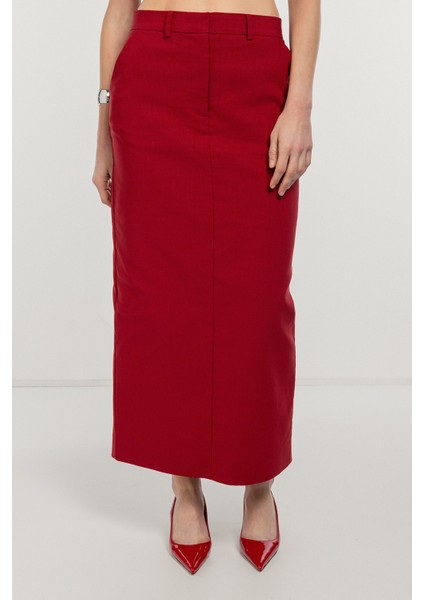 Bordo Fit Kalem Midi Etek