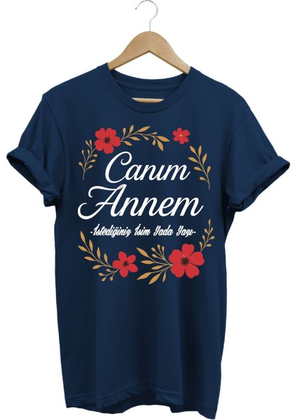 Anneler Günü Hediyesi Lacivert Özel Tasarım Kişiselleştirilebilir %100 Pamuk Kadın T-Shirt