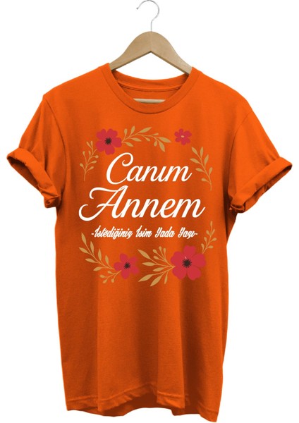 Anneler Günü Hediyesi Turuncu Özel Tasarım Kişiselleştirilebilir %100 Pamuk Kadın T-Shirt